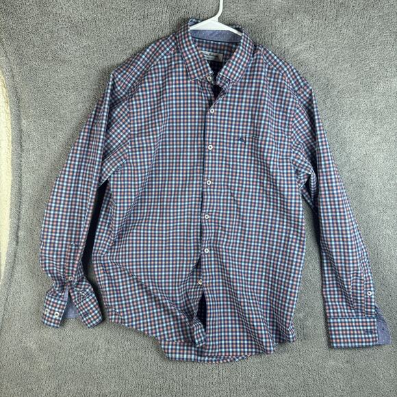 Tommy Bahama Shirt Mens Medium Blue Orange Check IslandZone Button Down Pima - Picture 1 of 7